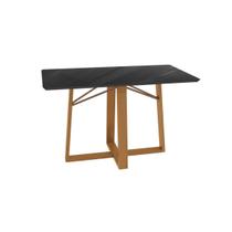 Mesa Multiuso Cozinha Elma Premium Madeira Maciça c/ Tampo Madeirado c/ Vidro 160x90cm Carvalho/Preto Fosco - Kappesberg Mesa Multiuso Cozinha Elma Premium Madeira Maciça c/ Tampo Madeirado c/ Vidro 160x90cm Carvalho/Preto Fosco - Kappesberg