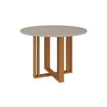 Mesa Multiuso Cozinha Flora c/ Tampo Madeirado c/ Vidro 109X109cm Cinamomo/Off White - Cimol Mesa Multiuso Cozinha Flora c/ Tampo Madeirado c/ Vidro 109X109cm Cinamomo/Off White - Cimol