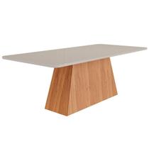 Mesa Multiuso Cozinha Helena c/ Tampo Madeirado c/ Vidro 210cm Cinamomo/Off White - Cimol