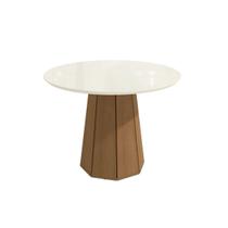 Mesa Multiuso Cozinha Jade c/ Tampo Madeirado c/ Vidro 105x105cm Canela/Vidro Off White - Kappesberg