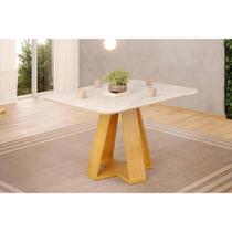 Mesa Multiuso Cozinha Kiara c/ Tampo Madeirado c/ Vidro Curvo 120x90cm Cedro/Quartzo - DJ Móveis Mesa Multiuso Cozinha Kiara c/ Tampo Madeirado c/ Vidro Curvo 120x90cm Cedro/Quartzo - DJ Móveis