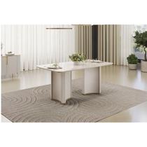 Mesa Multiuso Cozinha Liz c/ Tampo Madeirado c/ Vidro Curvo 180x100cm Off White/Off White - DJ Móveis Mesa Multiuso Cozinha Liz c/ Tampo Madeirado c/ Vidro Curvo 180x100cm Off White/Off White - DJ Móveis