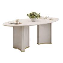 Mesa Multiuso Cozinha Liz c/ Tampo Madeirado c/ Vidro Oval 218x108cm Off White/Off White - DJ Móveis Mesa Multiuso Cozinha Liz c/ Tampo Madeirado c/ Vidro Oval 218x108cm Off White/Off White - DJ Móveis