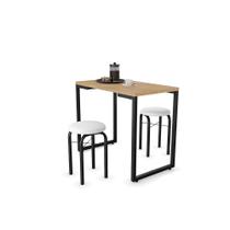 Mesa Multiuso Porto Natural 90cm com 02 Banquetas Manu material sintético Branco - D'Rossi