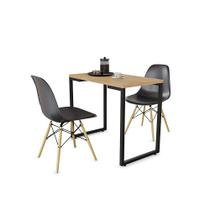 Mesa Multiuso Porto Natural 90cm com 02 Cadeiras Eiffel Preto - D'Rossi