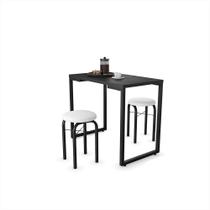 Mesa Multiuso Porto Preto 90cm com 02 Banquetas Manu material sintético Branco - D'Rossi Mesa Multiuso Porto Preto 90cm com 02 Banquetas Manu material sintético Branco - D'Rossi
