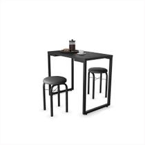 Mesa Multiuso Porto Preto 90cm com 02 Banquetas Manu material sintético Preto - D'Rossi Mesa Multiuso Porto Preto 90cm com 02 Banquetas Manu material sintético Preto - D'Rossi