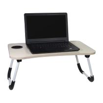 Mesa Multiuso Suporte De Notebook e Tablet Porta Copos Cama Sofa Madeira Bege
