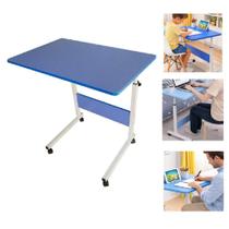 Mesa Notebook com Rodinhas Ajustável Altura Escrivaninha Multiuso Home Office Cama Sofá Azul