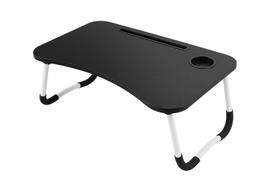 Mesa Notebook Retrátil Leve Madeira Preto Sofa Cama Porta Copos Porta Tablete e Canetas