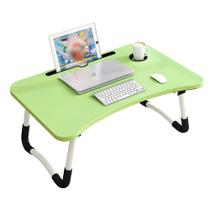 Mesa notebook verde dobrável home office com suporte e porta copo