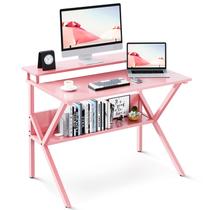 Mesa ODK 70 cm Rosa para Espaços Pequenos com Suporte para Monitor