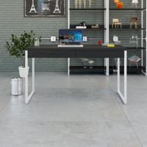 Mesa Office 135x60x75cm C/02 Gavetas Kuadra Preto ônix - Est.branca