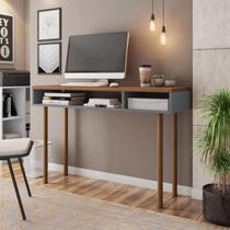Mesa Office Retrô Megan Pés em 120cm Chumbo E Nogueira Caiena Mesa Office Retrô Megan Pés em 120cm Chumbo E Nogueira Caiena