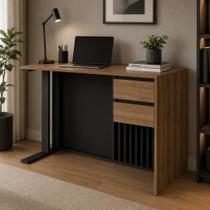 Mesa Office Ripada Faema 120x60cm Mel e Grafite com 2 Gavetas MDP Moderno Mesa Office Ripada Faema 120x60cm Mel e Grafite com 2 Gavetas MDP Moderno