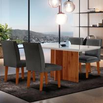 Mesa Olimpia 120 Mdf Vidro Canto Reto Com 4 Cadeiras