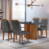 Mesa Olímpia 120cm Mdf Vidro Canto Copo Com 4 Cadeiras