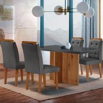 Mesa Olímpia 120cm Mdf Vidro Canto Reto Com 4 Cadeiras Carol