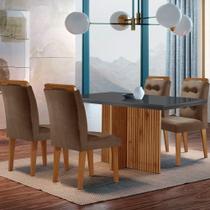 Mesa Olímpia 120cm Mdf Vidro Canto Reto Com 4 Cadeiras