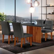 Mesa Olimpia 120mm Mdf Vidro Canto Reto Com 4 Cadeiras