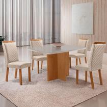 Mesa Olimpia 4 Lugares MDF com Vidro e Cadeiras Lorena Veludo Off White Moderna Mesa Olimpia 4 Lugares MDF com Vidro e Cadeiras Lorena Veludo Off White Moderna