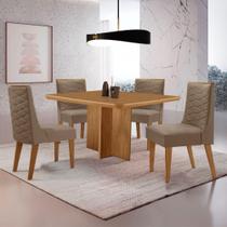 Mesa Olimpia 90 Mdf Canto Copo E Com 4 Cadeiras Safira Veludo Capuccino/naturalle/naturalle