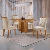 Mesa Olimpia 90 Mdf Com 4 Cadeiras Melissa Veludo Creme Naturalle