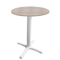 Mesa Ômega Ferro Branco 74cm (Alt) Base X Tampo MDP Redondo Castanheira 70cm (Larg) x 2,50cm (Alt) Mesa Ômega Ferro Branco 74cm (Alt) Base X Tampo MDP Redondo Castanheira 70cm (Larg) x 2,50cm (Alt)