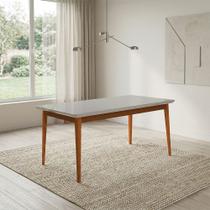 Mesa Onix 180cm Vidro Off-white com Pes Madeira Macica para Sala de Jantar Elegante Moderna - Mel Mesa Onix 180cm Vidro Off-white com Pes Madeira Macica para Sala de Jantar Elegante Moderna - Mel
