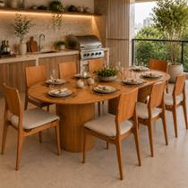 Mesa Oval 220x90cm MDF + 8 Cadeiras Madeira Sala Jantar Capri Mesa Oval 220x90cm MDF + 8 Cadeiras Madeira Sala Jantar Capri