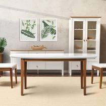 Mesa Oval 4 Lugares 1,4m Tampo Vidro e MDF Tiê CabeCasa MadeiraOriginals