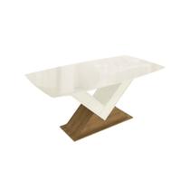 Mesa p/ Cozinha Amora c/ Tampo Madeirado c/ Vidro 90x170cm Freijo/Off White/Vidro Off White - Kappesberg Mesa p/ Cozinha Amora c/ Tampo Madeirado c/ Vidro 90x170cm Freijo/Off White/Vidro Off White - Kappesberg