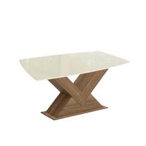 Mesa p/ Cozinha Amora c/ Tampo Madeirado c/ Vidro 90x170cm Nogueira/Off White/Vidro Off White - Kappesberg Mesa p/ Cozinha Amora c/ Tampo Madeirado c/ Vidro 90x170cm Nogueira/Off White/Vidro Off White - Kappesberg