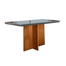 Mesa p/ Cozinha Berlim c/ Tampo 120x80cm Madeirado Vidro Canto Curvo - Imbuia Ripado 3D/Grafite - Rufato