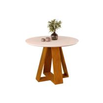 Mesa p/ Cozinha Celeste c/ Tampo Madeirado Vidro Redondo 103x103cm Cedro/Off White - DJ Móveis Mesa p/ Cozinha Celeste c/ Tampo Madeirado Vidro Redondo 103x103cm Cedro/Off White - DJ Móveis