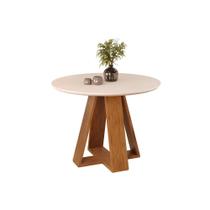 Mesa p/ Cozinha Celeste c/ Tampo Madeirado Vidro Redondo 103x103cm Freijó/Off White - DJ Móveis Mesa p/ Cozinha Celeste c/ Tampo Madeirado Vidro Redondo 103x103cm Freijó/Off White - DJ Móveis