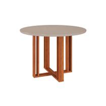 Mesa p/ Cozinha Flora c/ Tampo Madeirado c/ Vidro 109X109cm Cinamomo/Off White - Cimol Mesa p/ Cozinha Flora c/ Tampo Madeirado c/ Vidro 109X109cm Cinamomo/Off White - Cimol