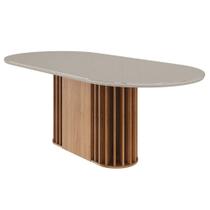 Mesa p/ Cozinha Julieta c/ Tampo Madeirado Vidro Oval 210x100cm Cinamomo/Off White - Cimol Mesa p/ Cozinha Julieta c/ Tampo Madeirado Vidro Oval 210x100cm Cinamomo/Off White - Cimol