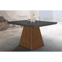 Mesa p/ Cozinha Luna c/ Tampo 90x90cm Madeirado Vidro Canto Curvo - Imbuia/Ripado 3D/Grafite - Rufato