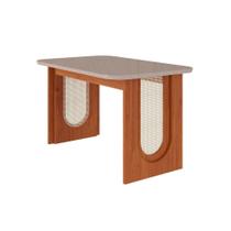 Mesa p/ Cozinha Valentina c/ Tampo Madeirado c/ Vidro 130x80cm Cinamomo/Off White - Cimol