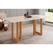 Mesa p/ Cozinha Yara SC81 c/ Tampo Madeirado c/ Vidro Curvo 180x90cm Nature/Off White - Henn Mesa p/ Cozinha Yara SC81 c/ Tampo Madeirado c/ Vidro Curvo 180x90cm Nature/Off White - Henn