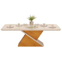 Mesa p/ Cozinha Zafira c/ Tampo Madeirado c/ Vidro Curvo 200x100cm Cedro/Off White - DJ Móveis