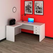 Mesa p/ Escritório em L Com 3 Gavetas Branco Tecnomobili