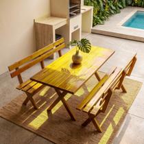 Mesa para Área Externa com 2 Bancos Madeira Maciça 200cm Kit Churrasco Yescasa Mel Amarelo
