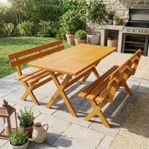 Mesa para Área Externa com 2 Bancos Madeira Maciça 200cm Kit Churrasco Yescasa Mel Mesa para Área Externa com 2 Bancos Madeira Maciça 200cm Kit Churrasco Yescasa Mel