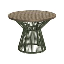 Mesa para Área Externa com Tampo Aluminio Champagne 100cm Corda Nautica Verde Grecia