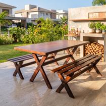 Mesa para Churrasco Área Externa com 2 Bancos Madeira Maciça 200cm Yescasa Imbua Marrom