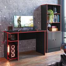 Mesa para Computador 3875 e Armário Gamer 4095 Ambiente Preto Fosco Vermelho - Qmovi