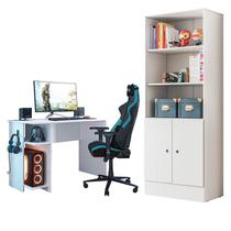 Mesa para Computador 3875 e Armário Gamer 4095 Branco Brilho - Qmovi