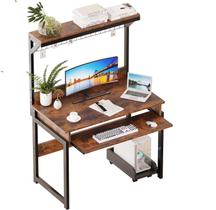 Mesa para computador 80x47x129 cm marrom rústico com armazenamento Mesa para computador 80x47x129 cm marrom rústico com armazenamento